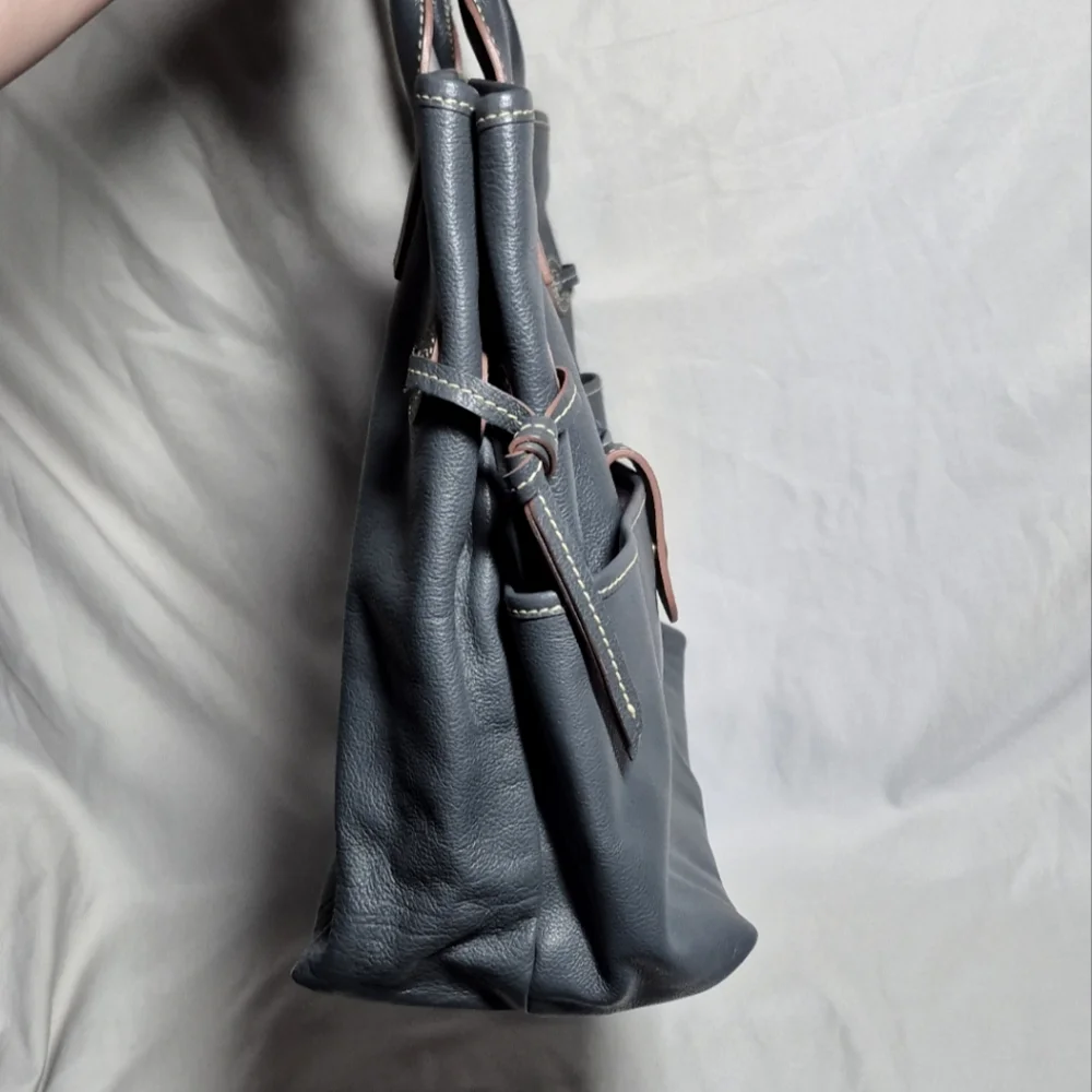 Dooney & Bourke large gray leather Crescent tote shoulder bag purse laptop bag - Picture 5 of 14